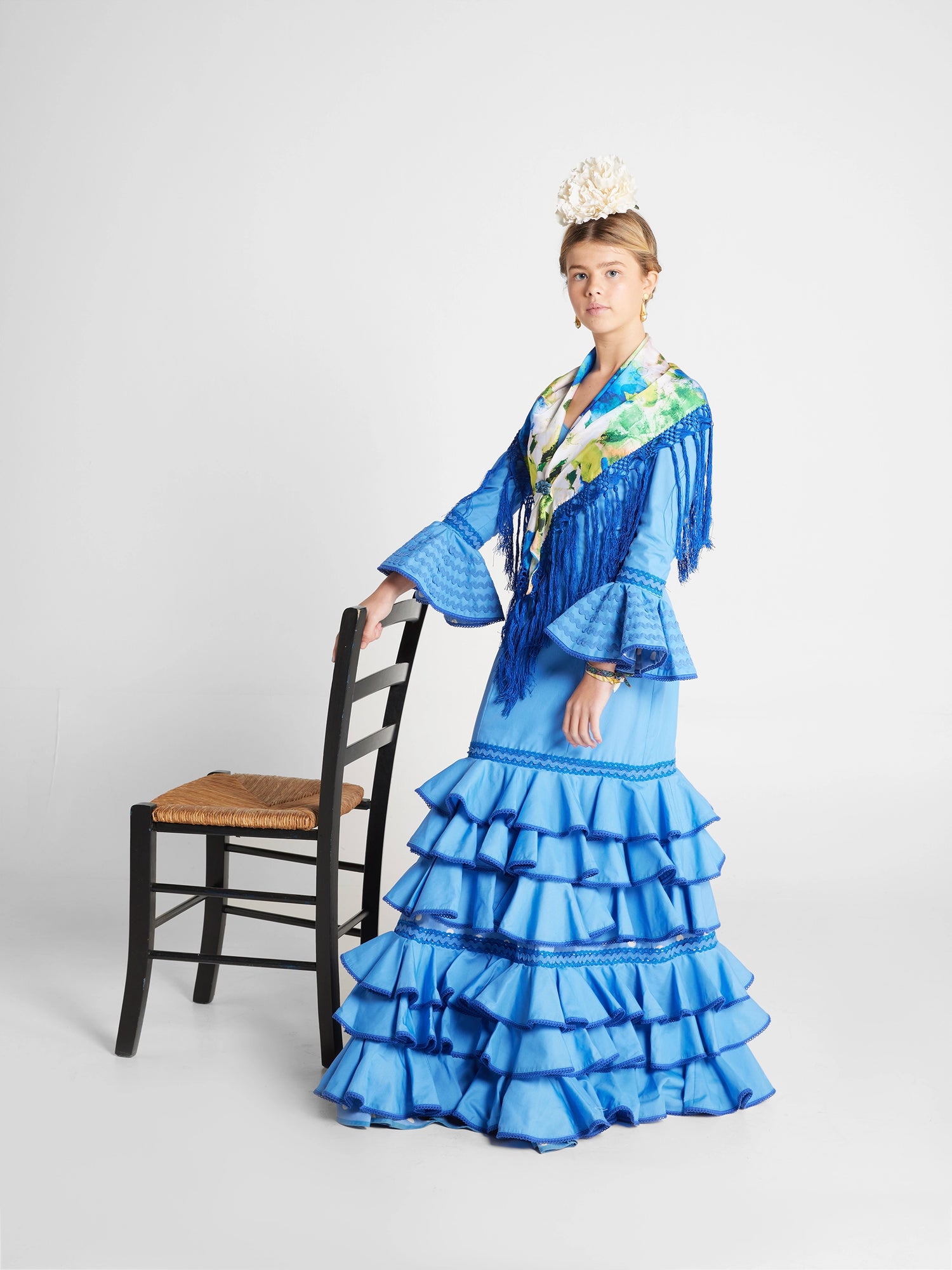 Trajes de flamenca-moda infantil MODELO BEATRIZ AZUL