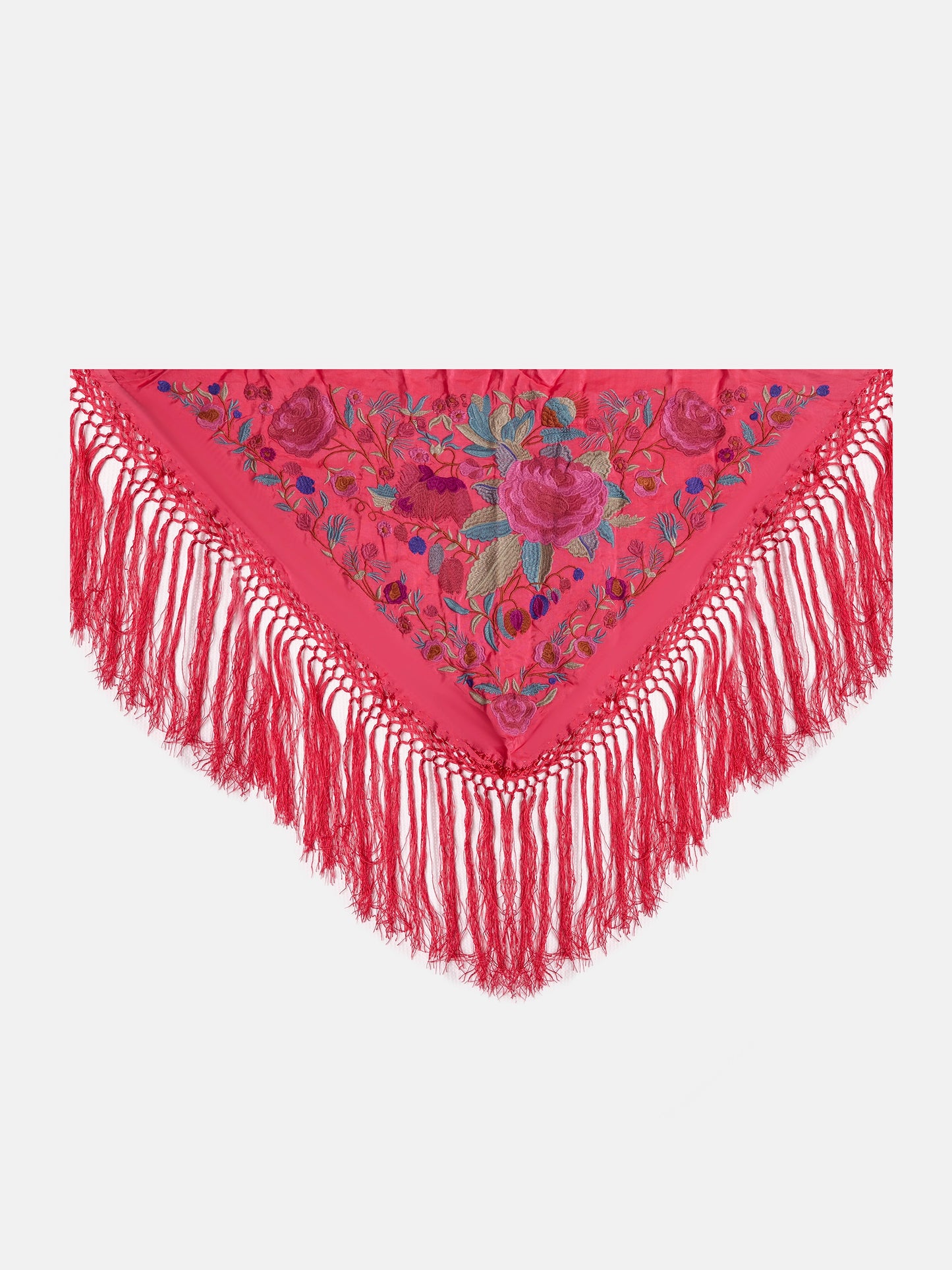 MANTON SEDA BORDADO A MANO FUCSIA K4