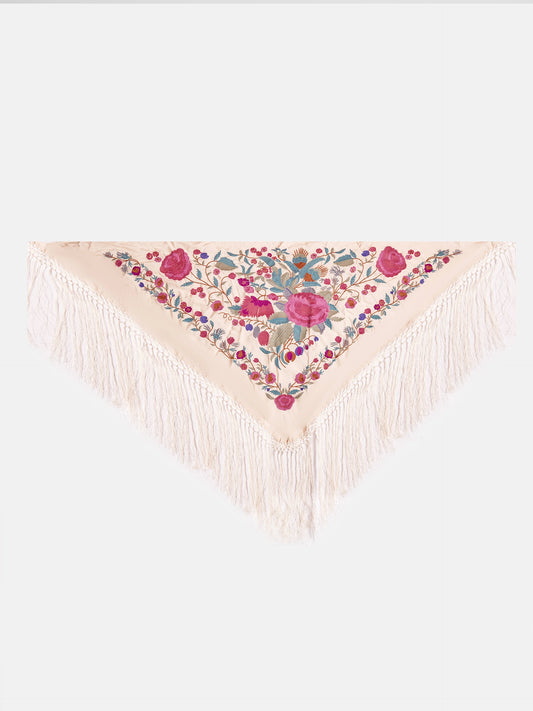 MANTON SEDA BORDADO A MANO HUESO FLORES BUGANVILLA W22