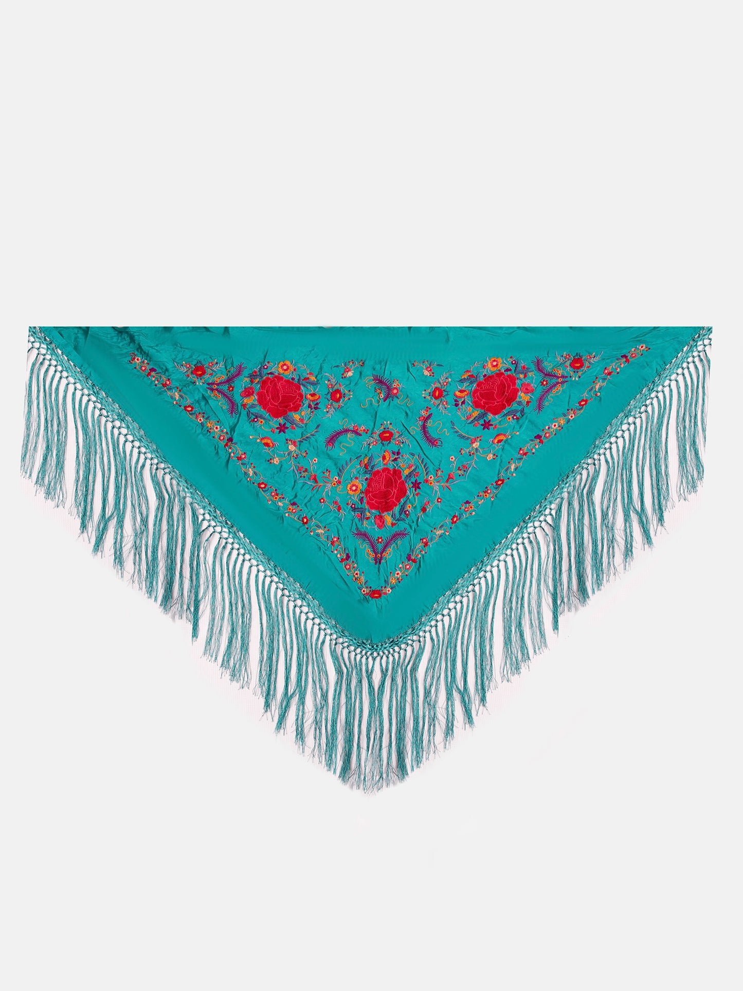 MANTON SEDA BORDADO A MANO TURQUESA
