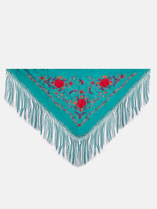 MANTON SEDA BORDADO A MANO TURQUESA