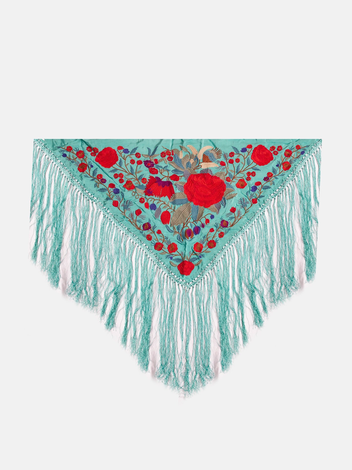 MANTON SEDA BORDADO A MANO TURQUESA K8