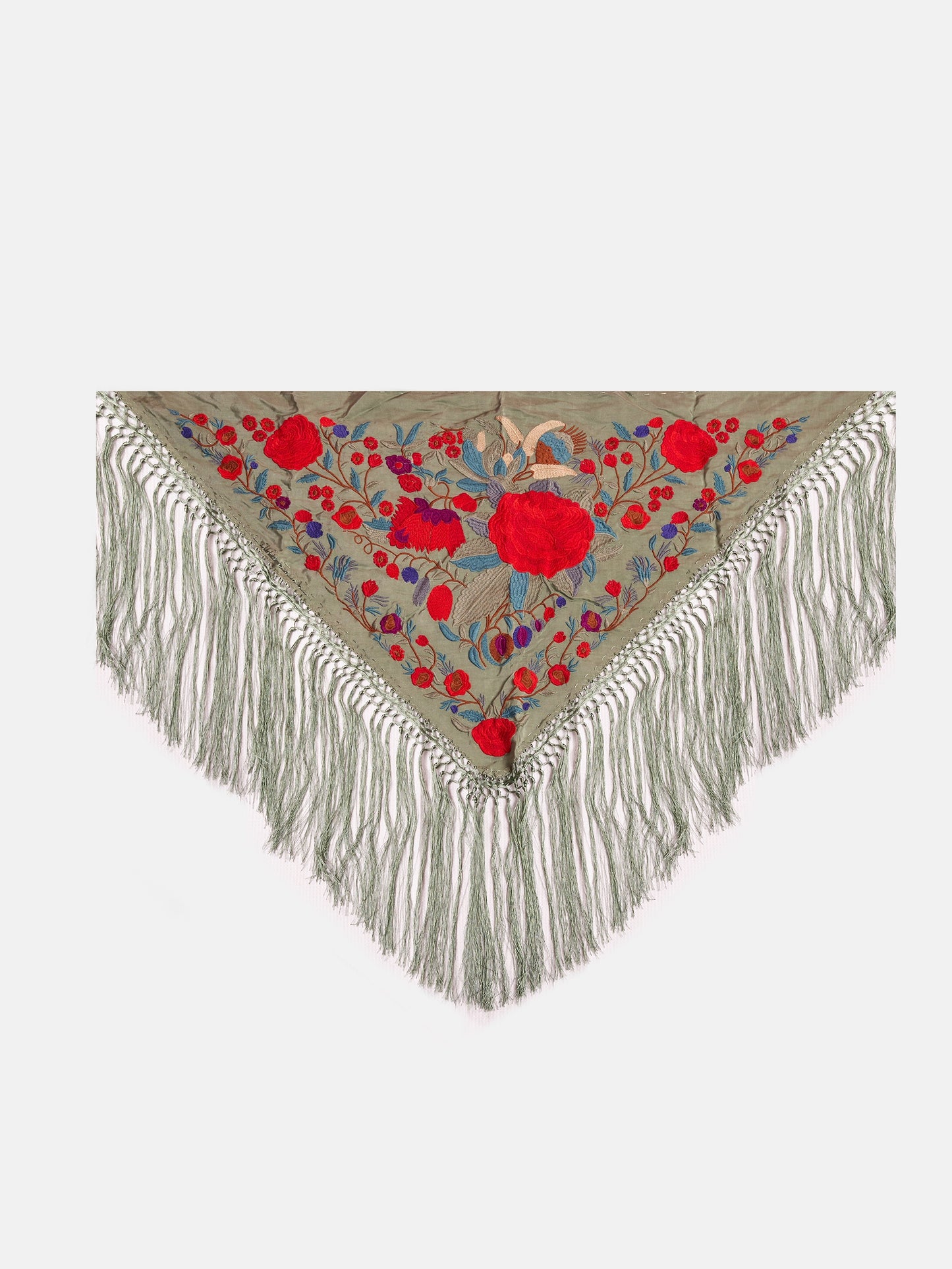 MANTON SEDA BORDADO A MANO VERDE AGUA EMPOLVADO K7