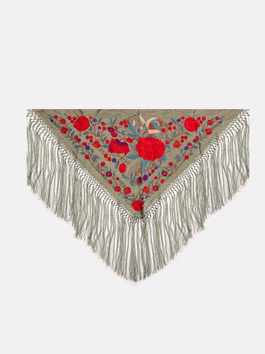 MANTON SEDA BORDADO A MANO VERDE AGUA EMPOLVADO K7