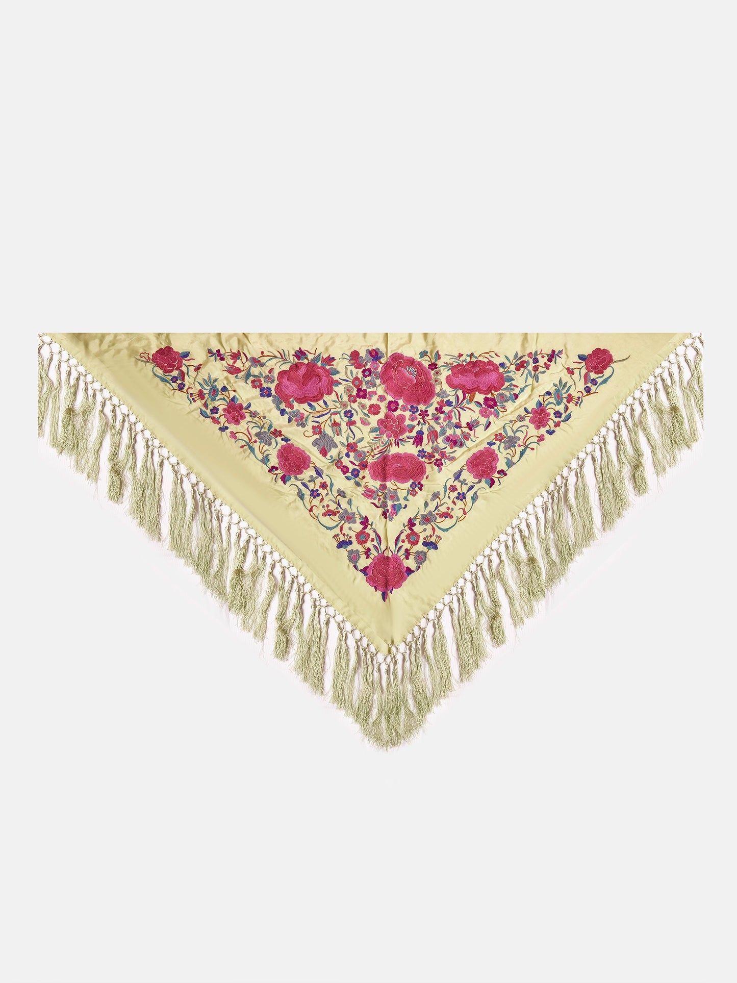 MANTON SEDA BORDADO A MANO VERDE LIMA FLORES ROSA W19